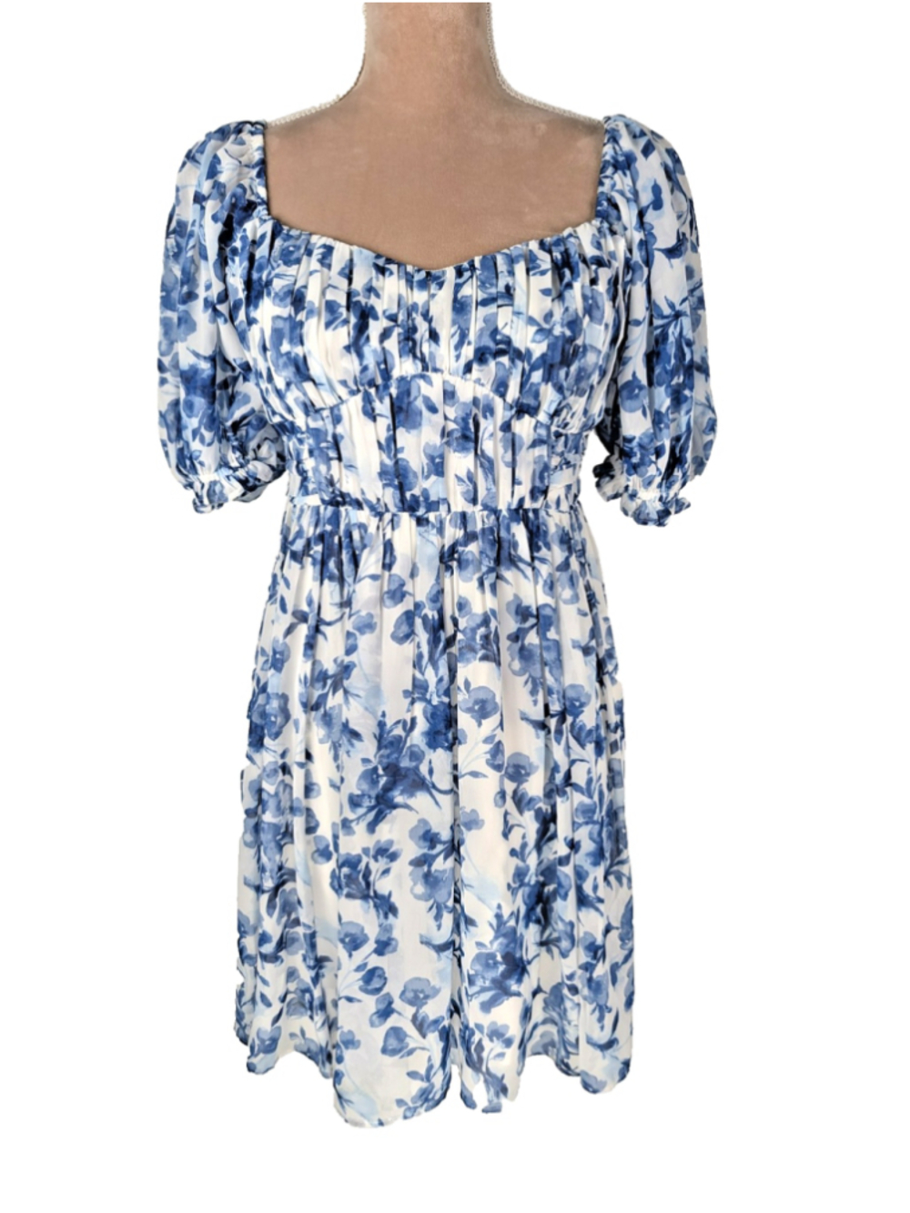 Abercrombie & Fitch Corset Dress Sz S Blue Toile Chiffon Cottagecore Milkmaid